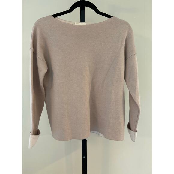H&M Boatneck 2 tone Sweater- size XS 100% cotton tan - Picture 1 of 4